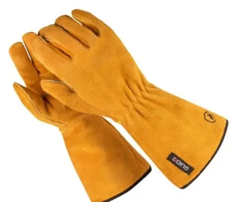 Profesjonalne rękawice spawalnicze z nubuku bydlęcego, podszyte bawełną i zszyte kevlarową nicią.